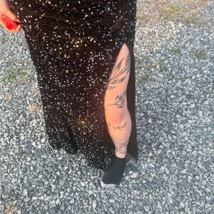 Black Sequin Gown with Side Slit